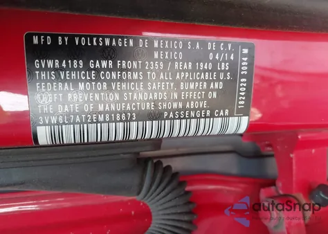 2014 Volkswagen Beetle 2.0L Tdi z USA, uszkodzony, nr VIN 3VW6L7AT2EM818673